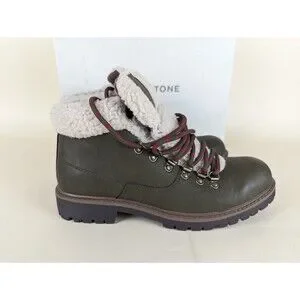 Sun Stone Glenn Winter Boots Mens 7.5 M Olive Faux Fur Trimmed Lace Up Shoes NWB Sun Stone Glenn Winter Boots Mens 7.5M Olive Faux Fur  main image 3